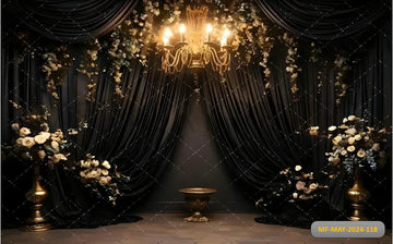 BLACK CURTAIN AND FLOWERS WITH JUMAR PRINTED BACKDROP