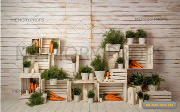 WOODEN CRATE STACKED PLANT STAND PRINTED BACKDROP