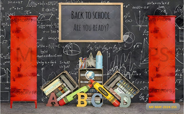 CHALKBOARD WITH ACADEMIC ELEMENTS PRINTED BACKDROP