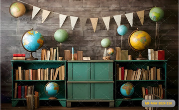 GLOBE BOOK WOODEN PLANK OUTDOOR PRINTED BACKDROP