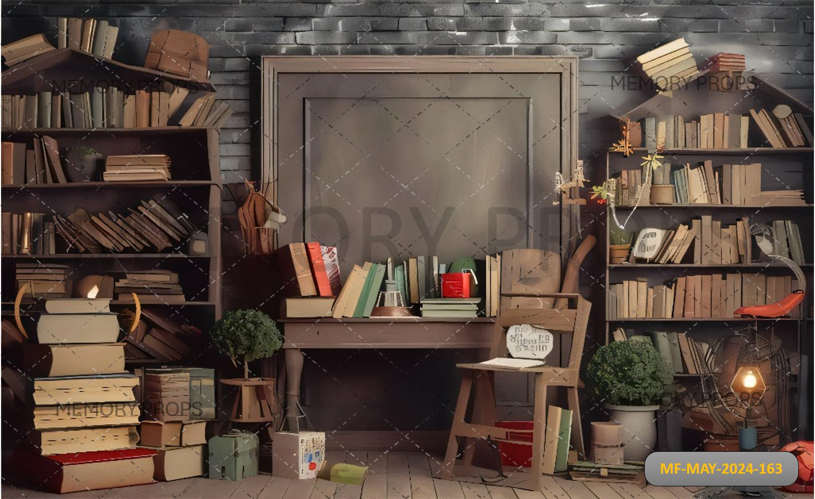 WOODEN LIBRARY ROOM PRINTED BACKDROP