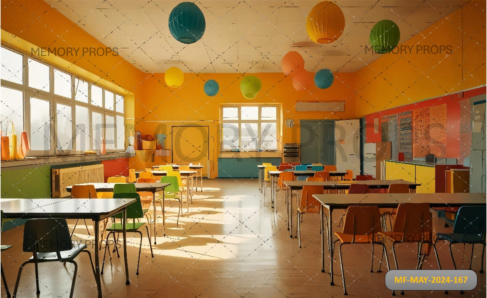 SCHOOL CLASSROOM EMPTY COLOURFUL PRINTED BACKDROP