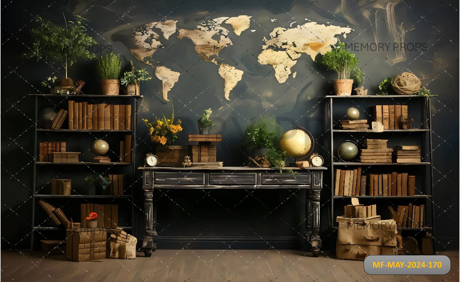 BACK TO SCHOOL CLSSROOM GLOBE BOOKSHELF PRINTED BACKDROP