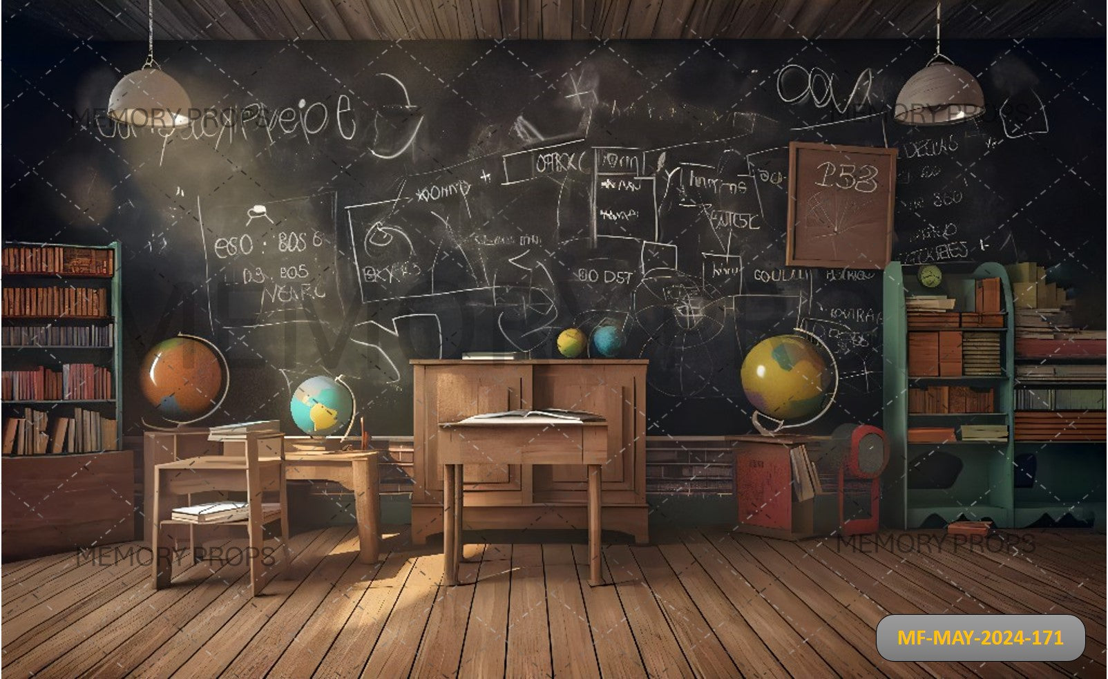 WOODEN CLASSROOM CHALKBOARD PRINTED BACKDROP