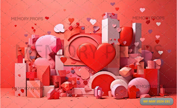 PINK BACKGROUND WITH RED AND PINK HEART - PRINTED BACKDROPS