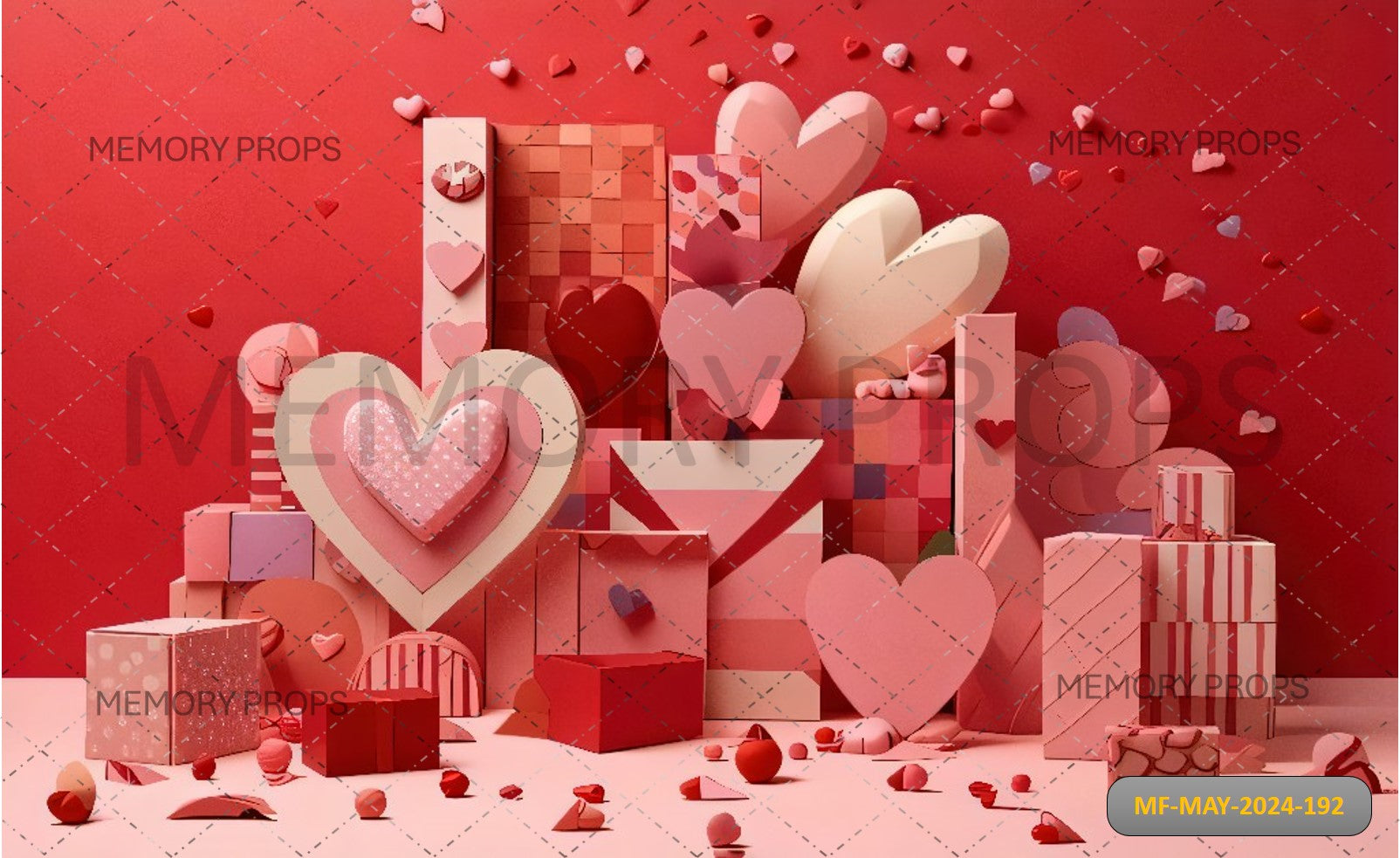 HEART TOY BLOCKS BOXS PINK VALENTINES DAY - PRINTED BACKDROPS