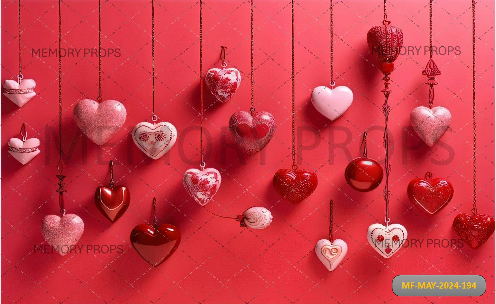 HEART SHAPED GIFTS HANG FROM PINK - PRINTED BACKDROPS