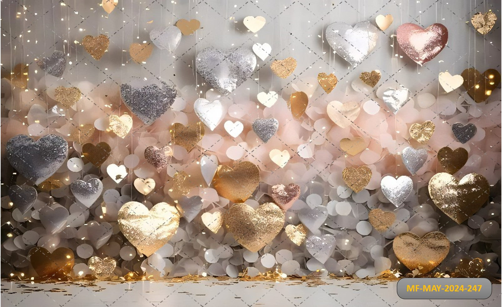 SPARKLY GOLD PINK AND SILVER HEART VALENTINES DAY - PRINTED BACKDROPS