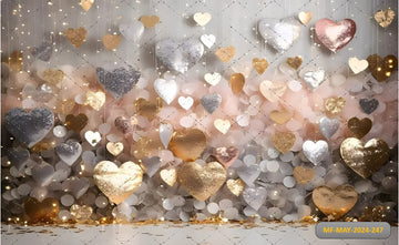 SPARKLY GOLD PINK AND SILVER HEART VALENTINES DAY - PRINTED BACKDROPS