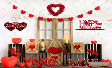 VALENTINES DAY WREATH RED HEART - PRINTED BACKDROPS