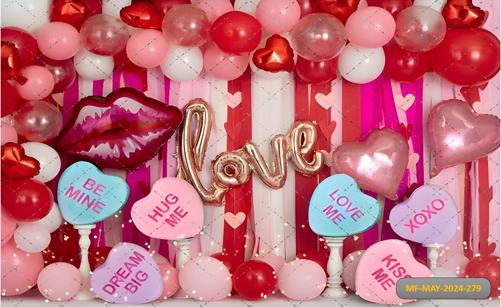 VALENTINES DAY THEME BALLOONS GARLAND ARCH - PRINTED BACKDROPS