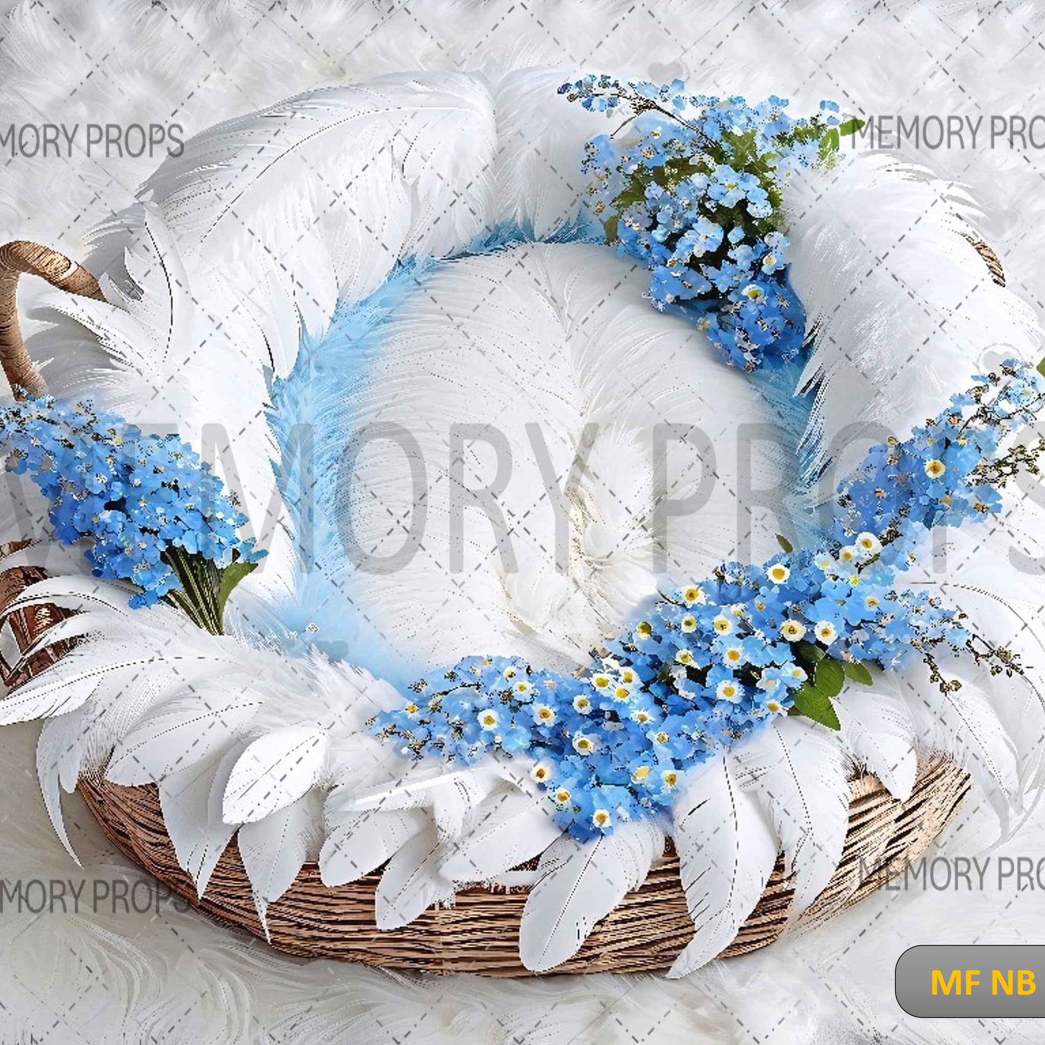 BLUE AND WHITE FLOWER WITH BASKET - PRINTED BACKDROP