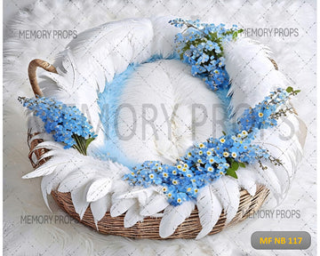 BLUE AND WHITE FLOWER WITH BASKET - PRINTED BACKDROP