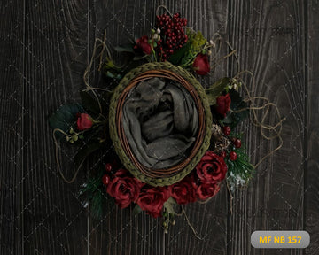 MOODY FLORAL WREATH WITH DARK ROSES - PRINTED BACKDROP