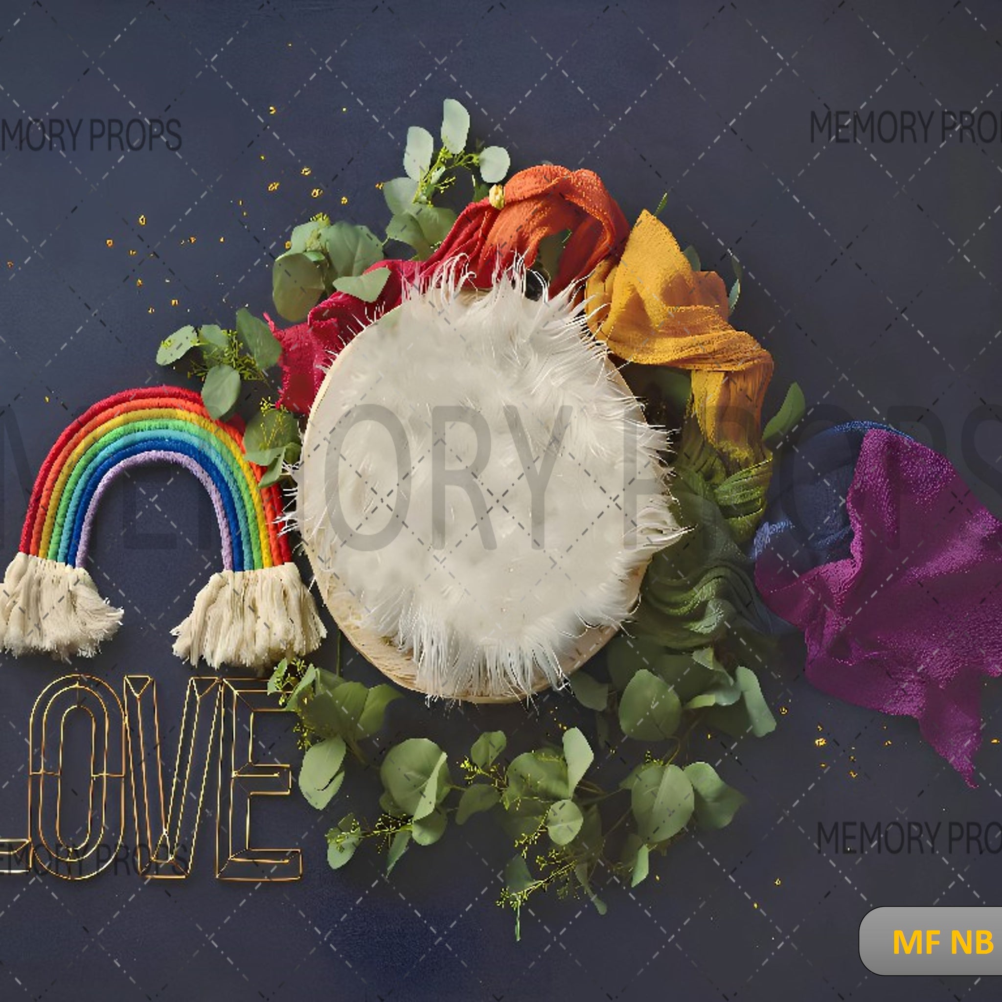 RAINBOW WREATH WITH FLOWER - PRINTED BACKDROP