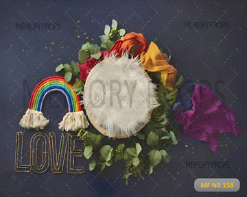 RAINBOW WREATH WITH FLOWER - PRINTED BACKDROP