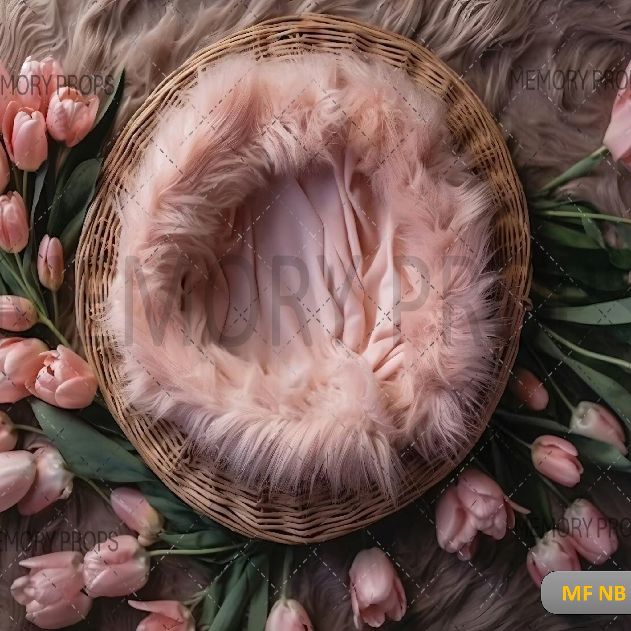 BABY PINK TULIP FUR BASKET - PRINTED BACKDROP