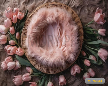 BABY PINK TULIP FUR BASKET - PRINTED BACKDROP