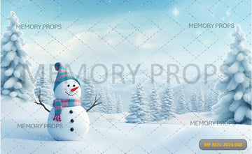 CHRISTMAS SNOWMAN WINTER SNOWY LANDSCPE WHITE CLOUD - PRINTED BACKDROPS