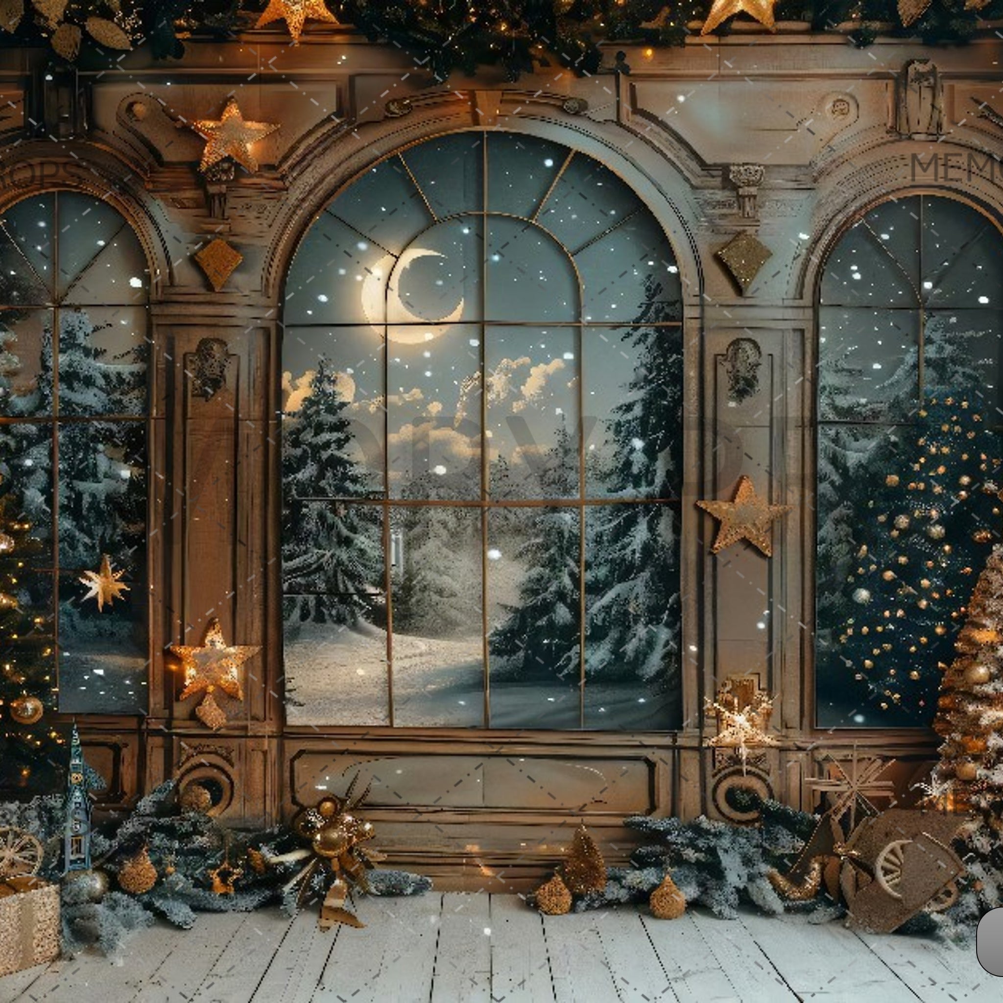 CHRISTMAS SCENE WITH A LARGE WINDOW - PRINTED BACKDROPS