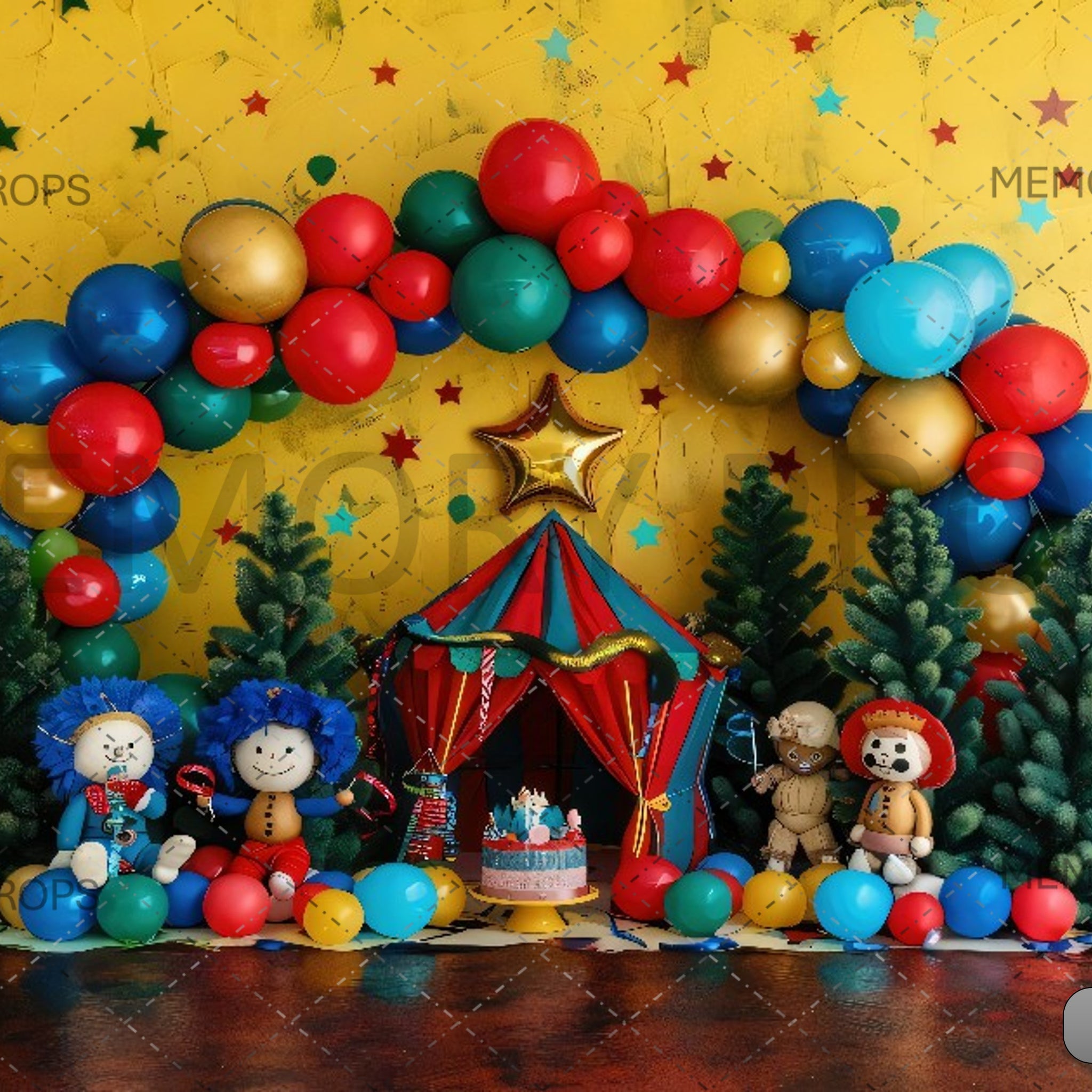 BUNCH OF BALLOONS AND A GOLDEN STAR - PRINTED BACKDROPS