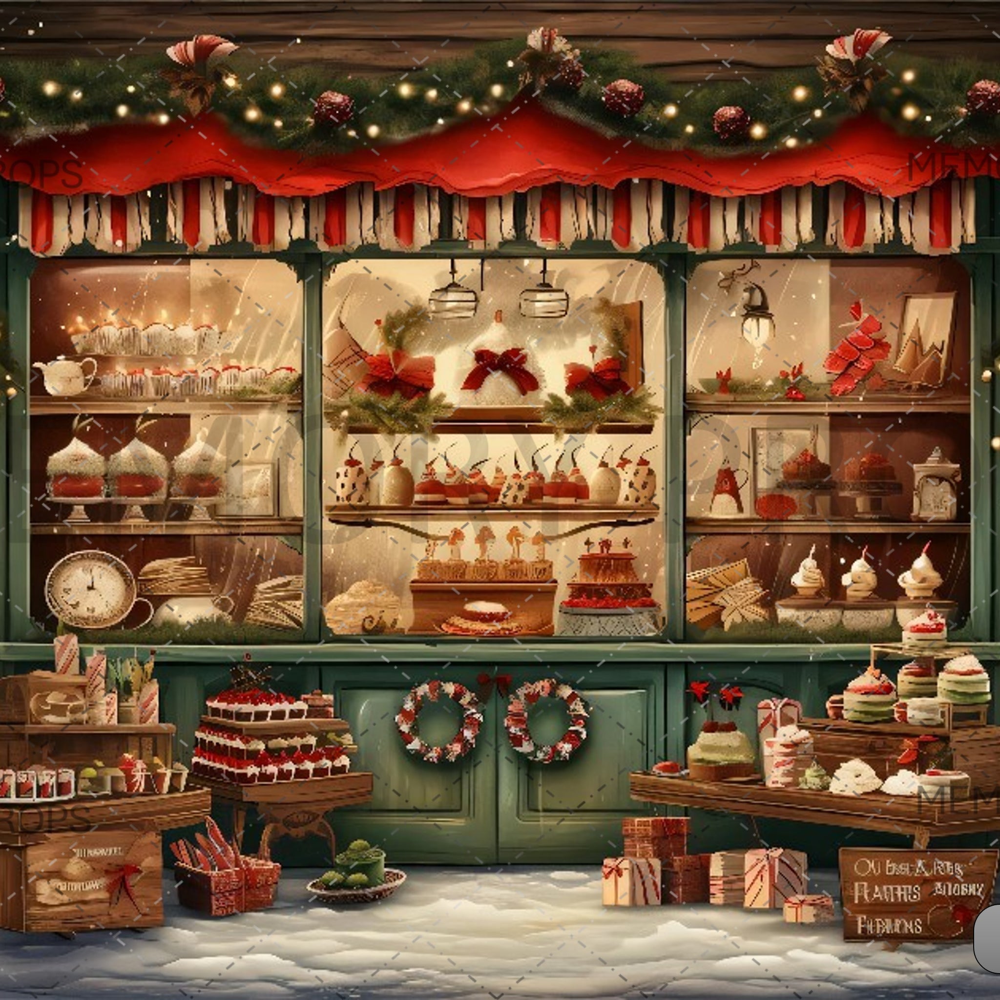 CHRISTMAS FESTIVE BAKERY WINDOW - PRINTED BACKDROPS