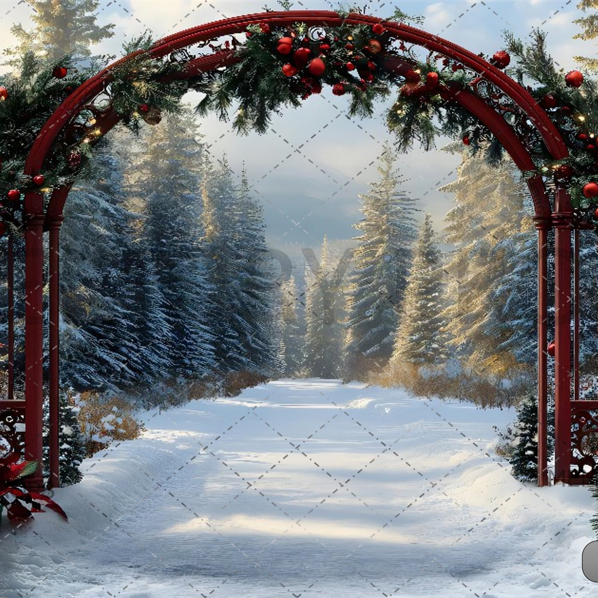 CHRISTMAS SNOWY FIR TREE GARLAND - PRINTED BACKDROPS