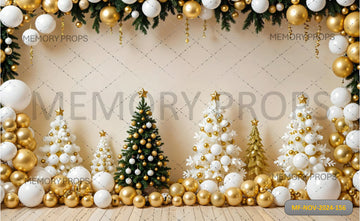 CHRISTMAS WITH WHITE AND GOLDEN BALLOONS DECOR - PRINTED BACKDROPS