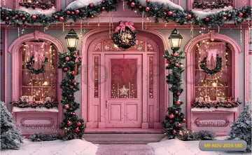 PINK DOOR WITH CHRISTMAS DECORATION - PRINTED BACKDROPS