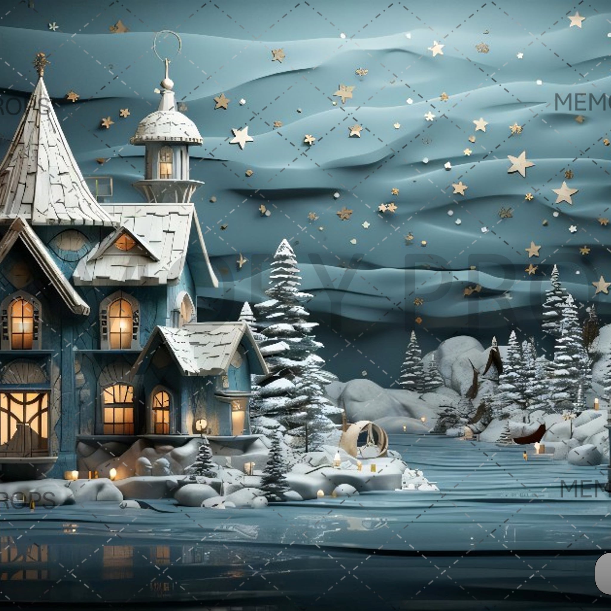 CHRISTMAS VILLAGE WINTER NIGHT - PRINTED BACKDROPS