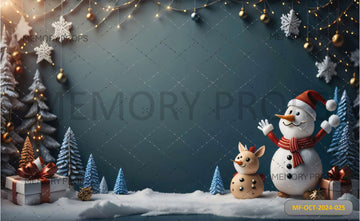 COLORFUL CHRISTMAS WITH MISTLETOE SNOWMAN - PRINTED BACKDROPS