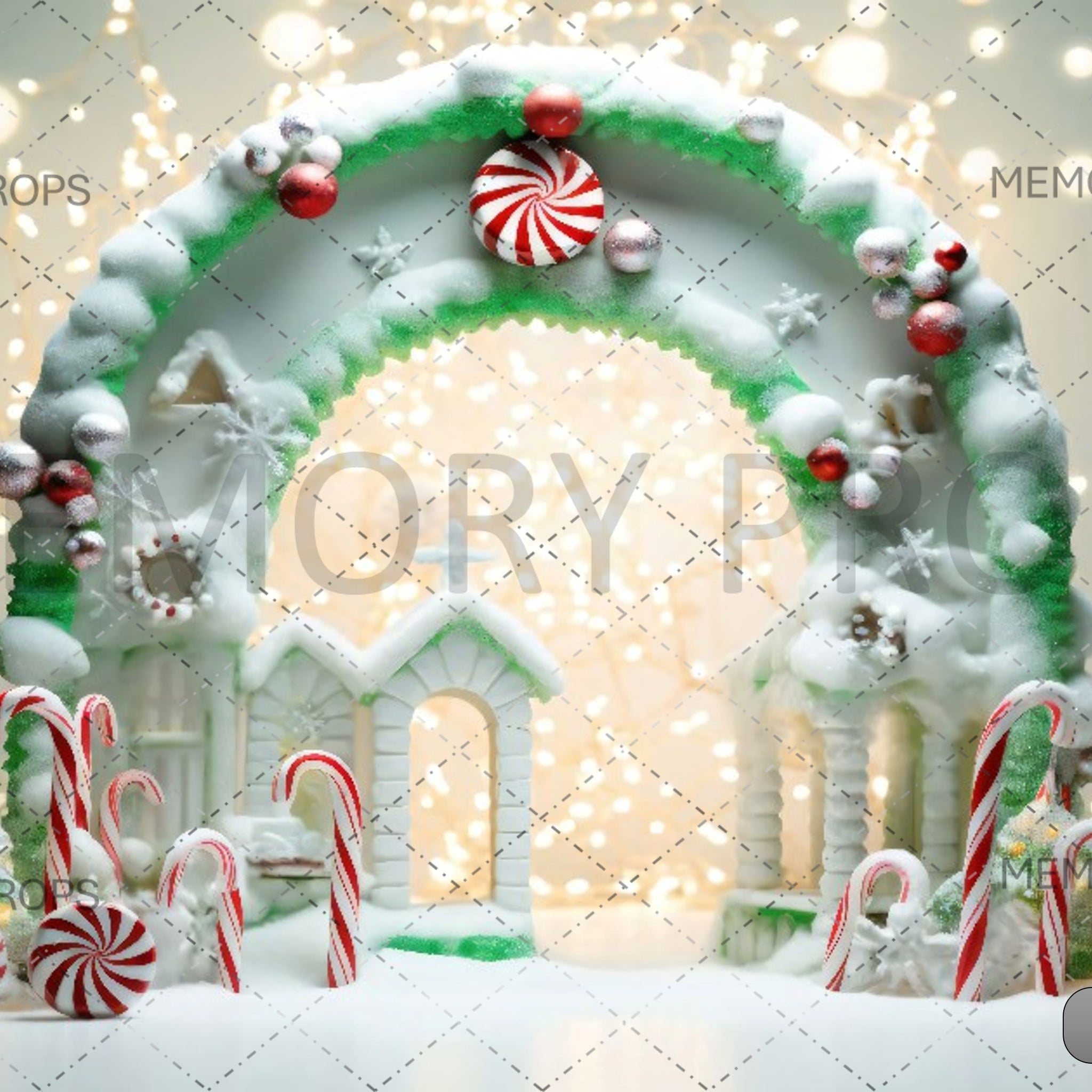 ARCH MADE OF CHRISTMAS TREE BALLS AND GINGERBREAD - PRINTED BACKDROPS