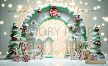 ARCH MADE OF CHRISTMAS TREE BALLS AND GINGERBREAD - PRINTED BACKDROPS