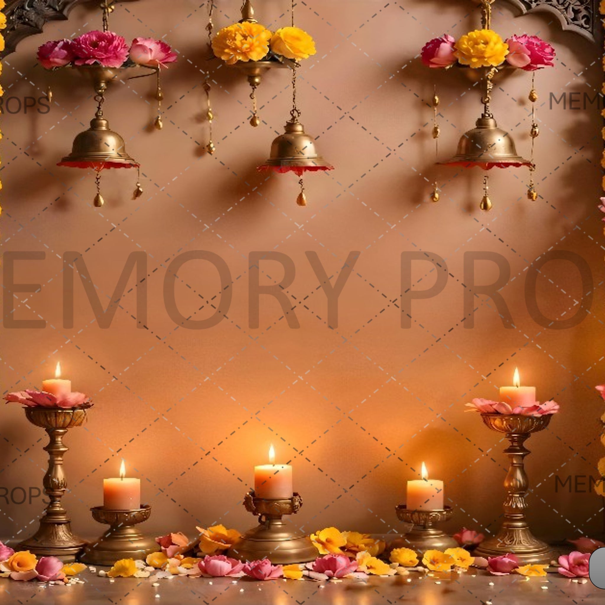 DIWALI WITH LAMP AND YELLOW FLOWER - PRINTED BACKDROPS