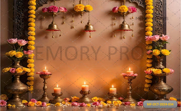 DIWALI WITH LAMP AND YELLOW FLOWER - PRINTED BACKDROPS