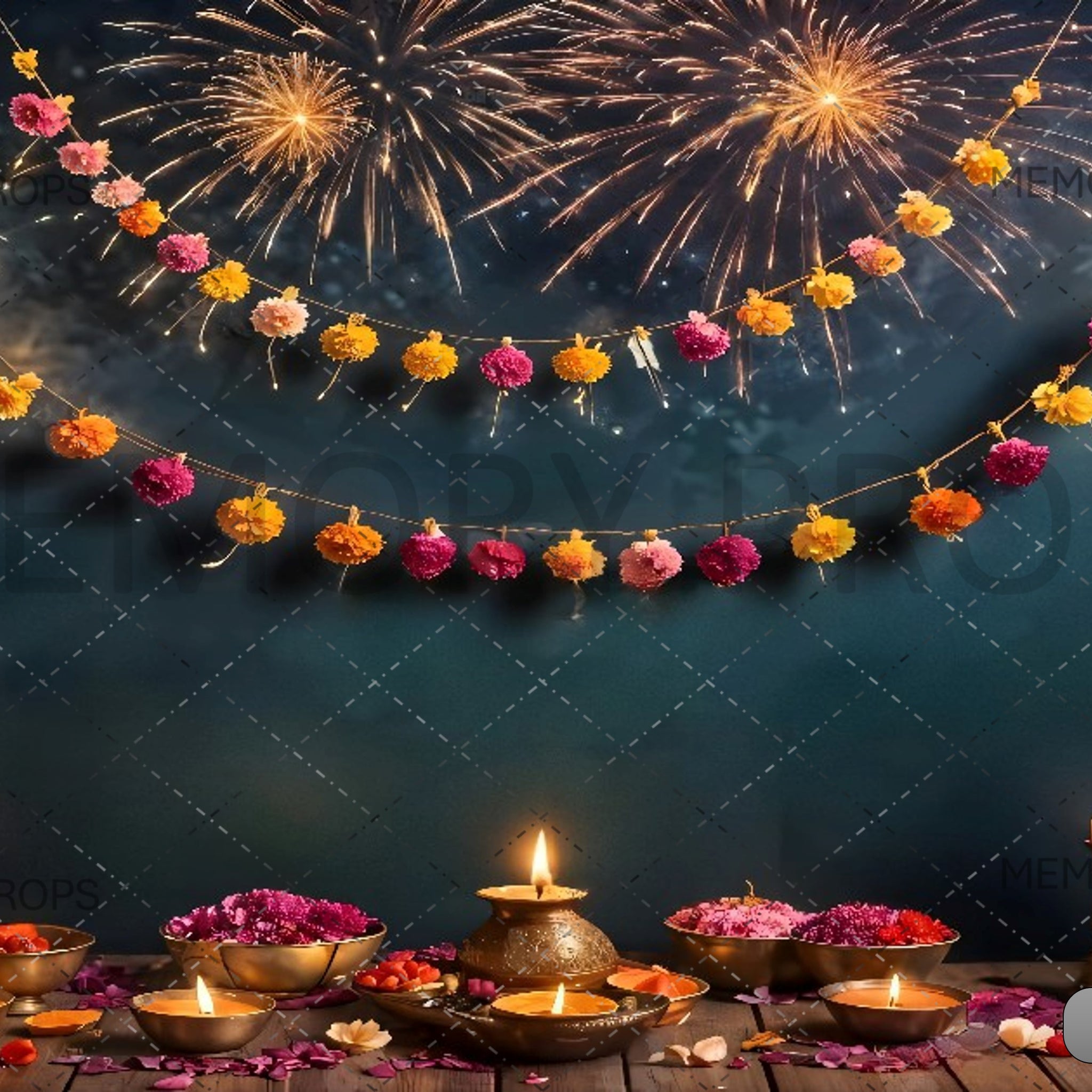 DIWALI BANNER WITH STUNNING FLOWERS - PRINTED BACKDROPS