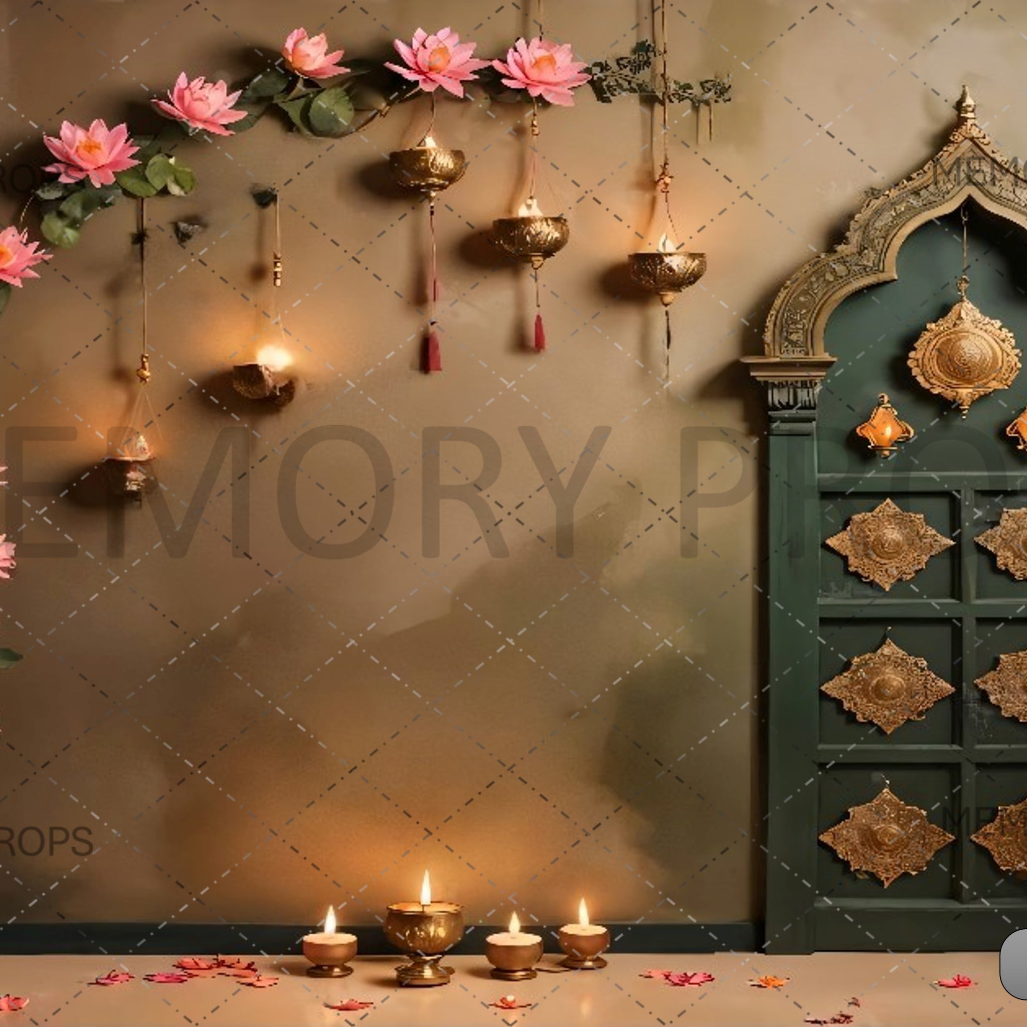 LOTUS FLOWER AND DIYA WITH DIWALI - PRINTED BACKDROPS