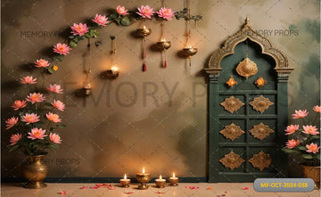 LOTUS FLOWER AND DIYA WITH DIWALI - PRINTED BACKDROPS