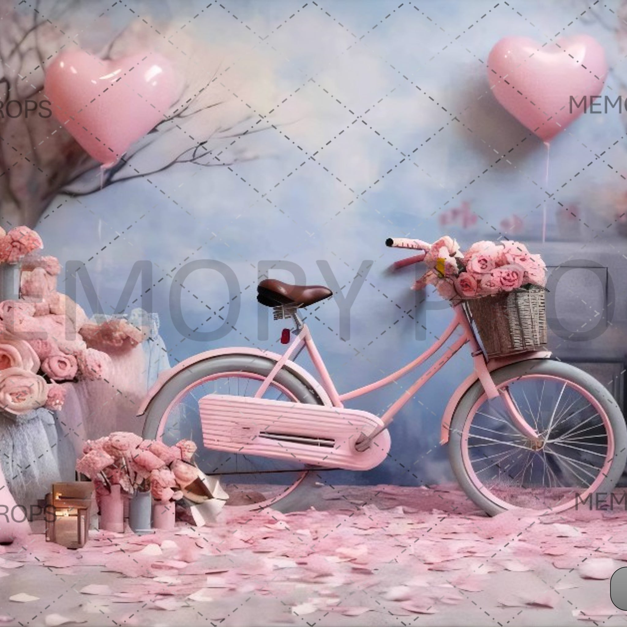 CYCLE WITH PINK BALLOON DECORATED - PRINTED BACKDROPS