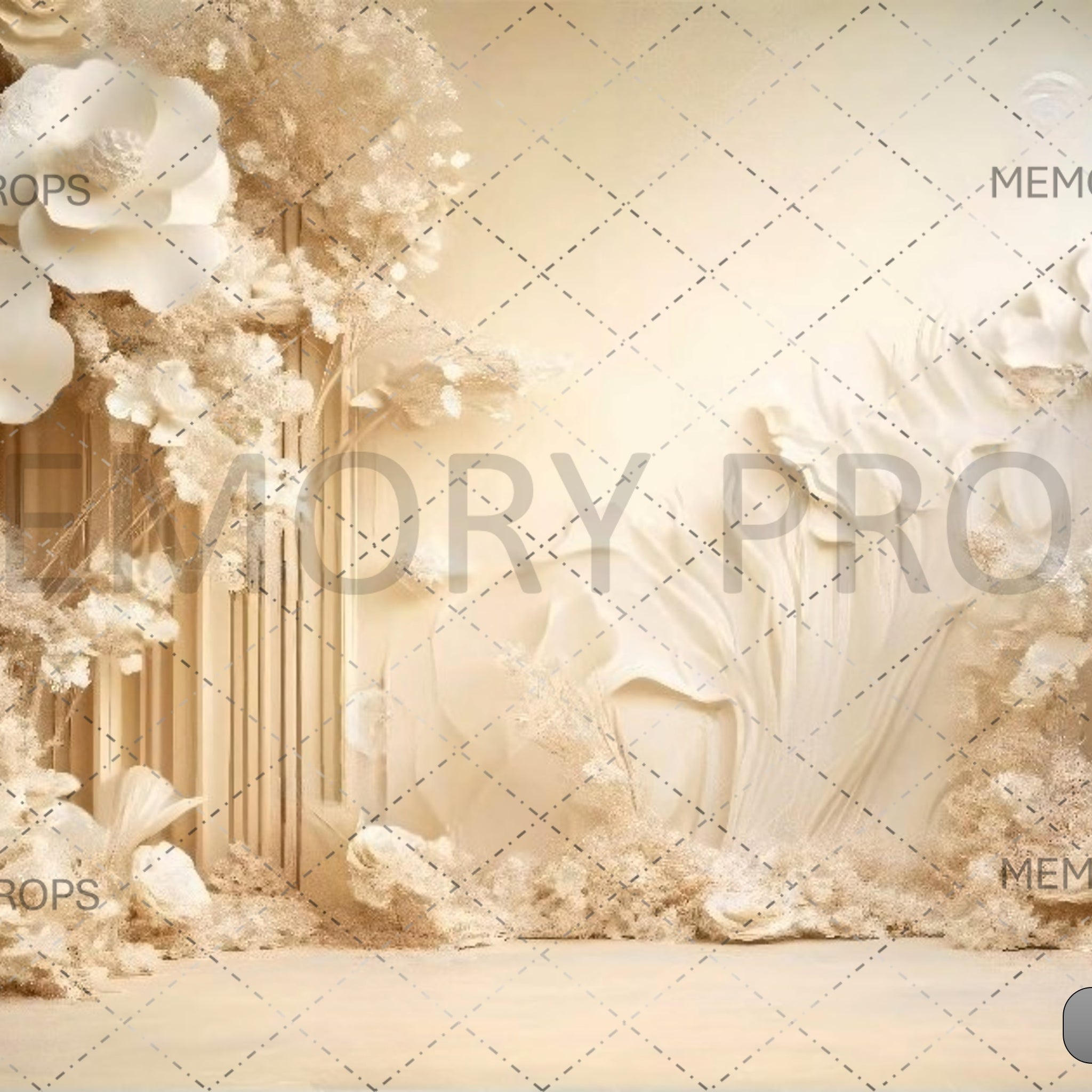 WHITE FLORALS VINES CLOUDS WALL BLOSSOM - PRINTED BACKDROPS