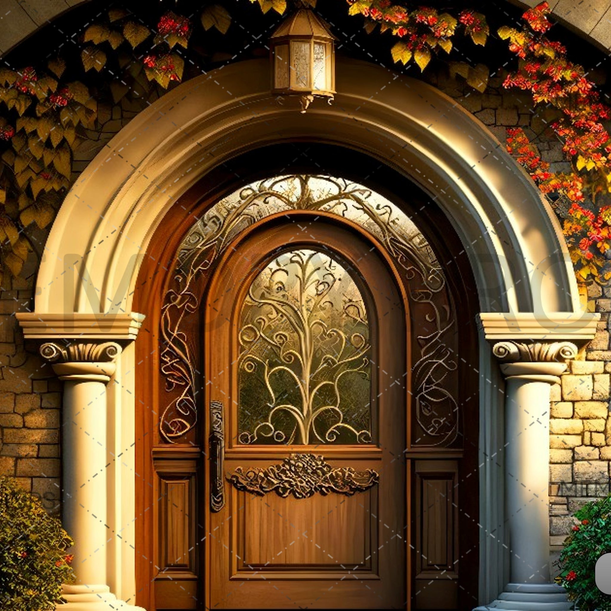 BEAUTIFUL FRONT DOOR OF A STYLISH HOUSE - PRINTED BACKDROPS