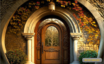 BEAUTIFUL FRONT DOOR OF A STYLISH HOUSE - PRINTED BACKDROPS