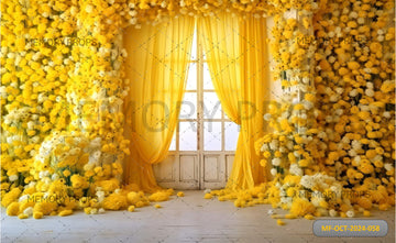 DECORATIVE WEDDING PARTY INDOOR WALL OF FLOWER - PRINTED BACKDROPS