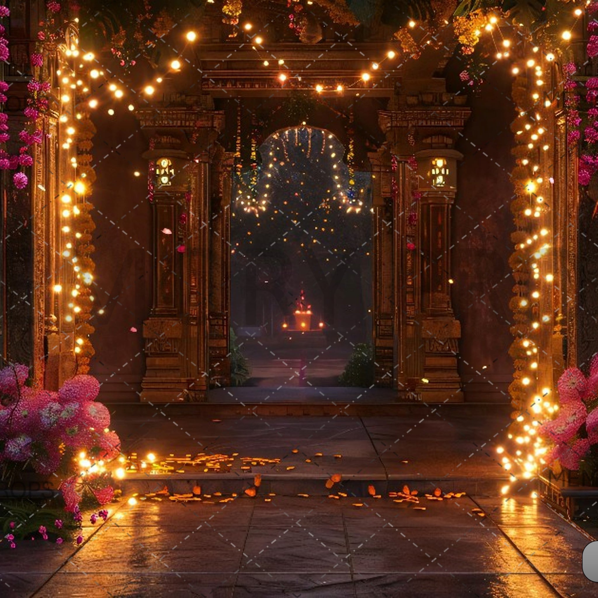 INDIAN TEMPLE WITH DIWALI DECORATION - PRINTED BACKDROPS