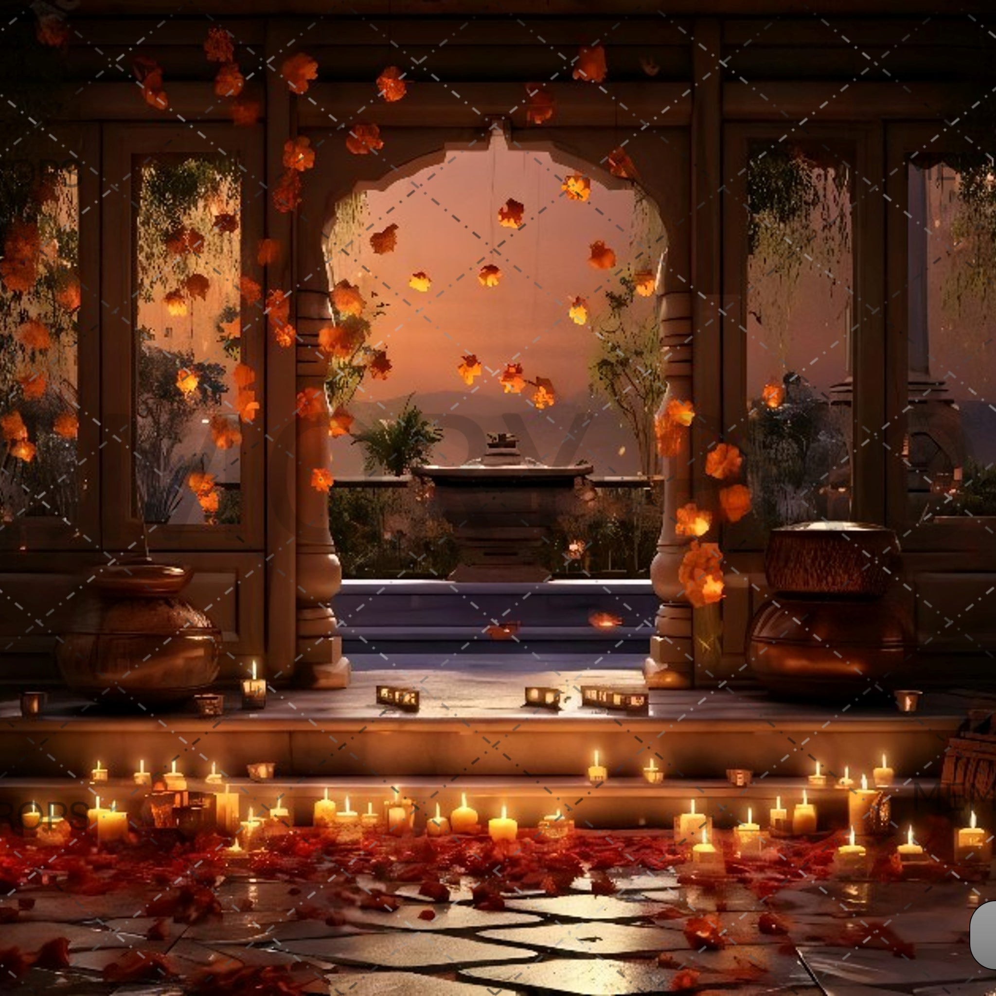 DIWALI DAY WITH FLOWERS AND CANDLES - PRINTED BACKDROPS