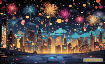 NIGHT VIEW NEW YEAR CELEBRATION PRINTED BACKDROP