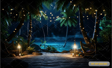 NIGHT SCENE OF A BEACH WITH PALM TREES  - PRINTED BACKDROPS