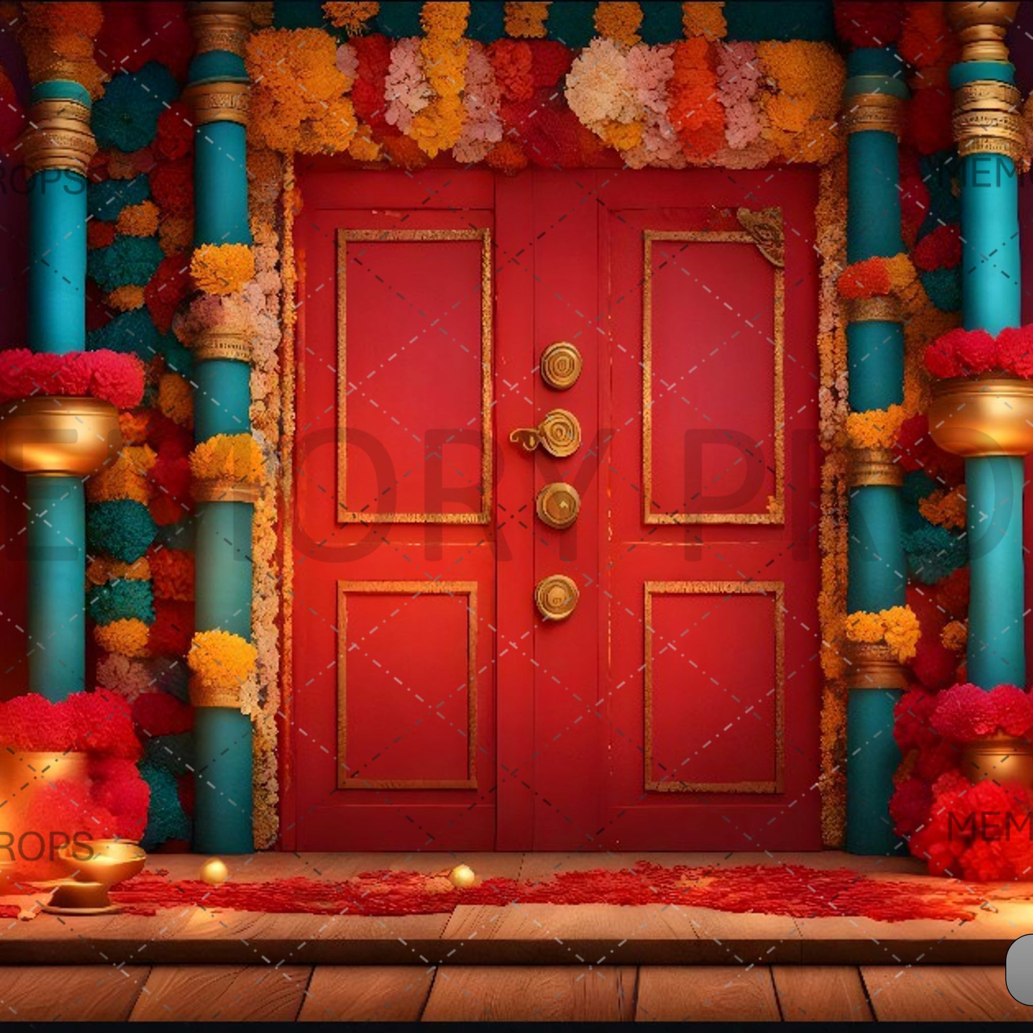 RED DOOR WITH DIWALI DECORATION - PRINTED BACKDROPS