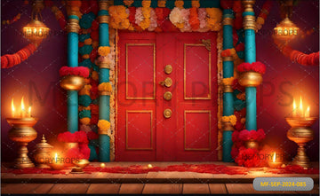 RED DOOR WITH DIWALI DECORATION - PRINTED BACKDROPS