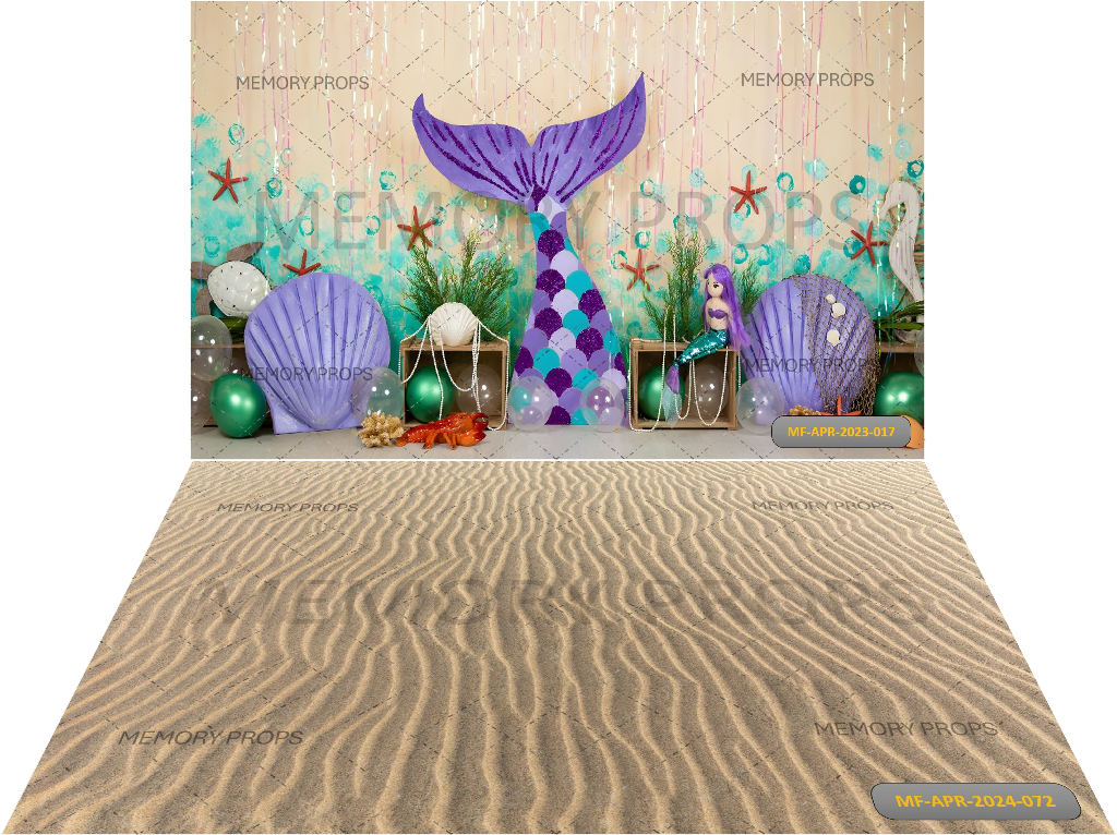 FISH TANK WITH A PURPLE SEA + SKINE FABRIC SAND BACKDROPS